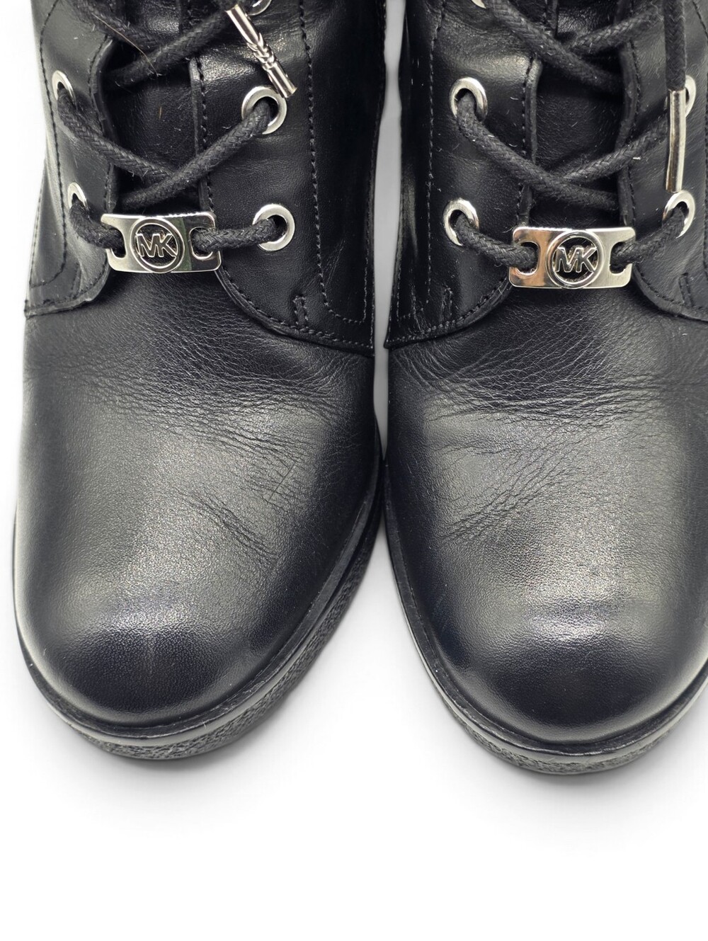 Michael Kors Kim Black Leather Lace-Up Block Heel Boots Size 7.5 - Picture 9 of 15